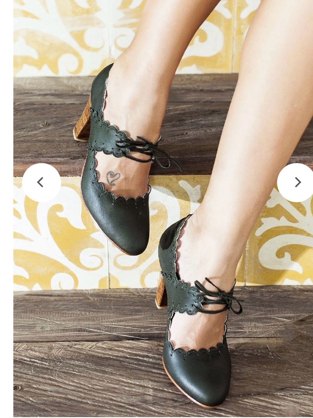 Elf Paradise Bird Scalloped Leather Heels